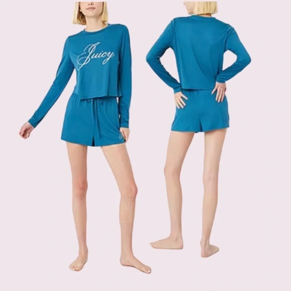 Juicy Couture Long Sleeve Top & Shorts Pajama Set